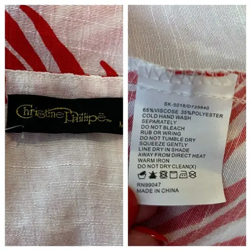 Christine Phillipe New Swim Coverup Tie Front White Red Palm Women’s Size Medium