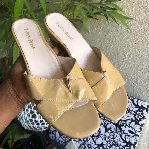 Taryn Rose kitten heels and cream open toe slides sandals mules