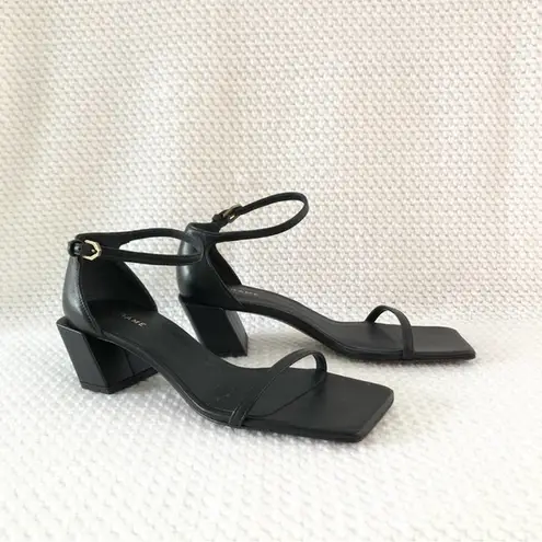 frame denim Frame Le Summit Black Leather Low Heel Ankle Strap Simple Sandal 37.5 NWOB