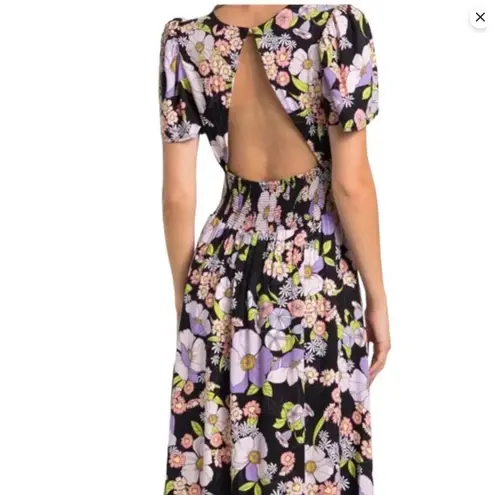 AFRM Women's Floral Cut Out Back Flutter Sleeve Bohemian Maxi Dress Size XS Black