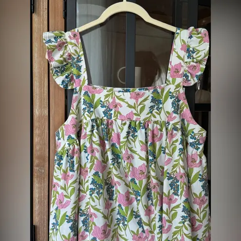 Tuckernuck Linen floral block print babydoll mini dress ruffle pyjama square neck flutter