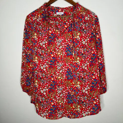 Carolina belle Montreal Floral Blouse 3/4 Elastic Sleeve, V-neck w/tie Size 1X