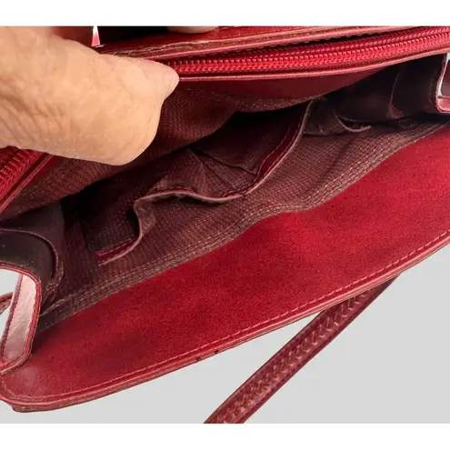 Marc Chantal Croc Embossed Faux Leather Handbag With Heart Accent Hardware Red