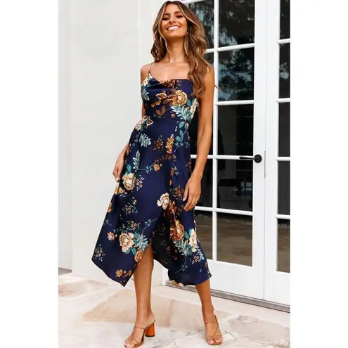 Selfie Leslie ✨SUKI FRONT SPLIT MIDI DRESS ORIENTAL FLORAL PRINT NAVY✨