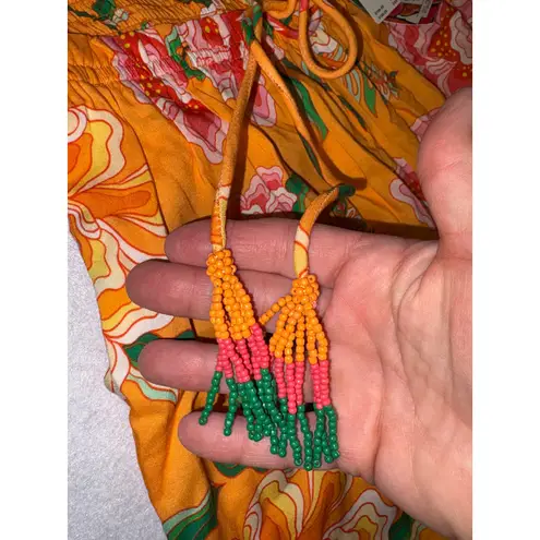 Farm Rio Anthropologie smocked floral wide leg pants Orange Floral resort vacay