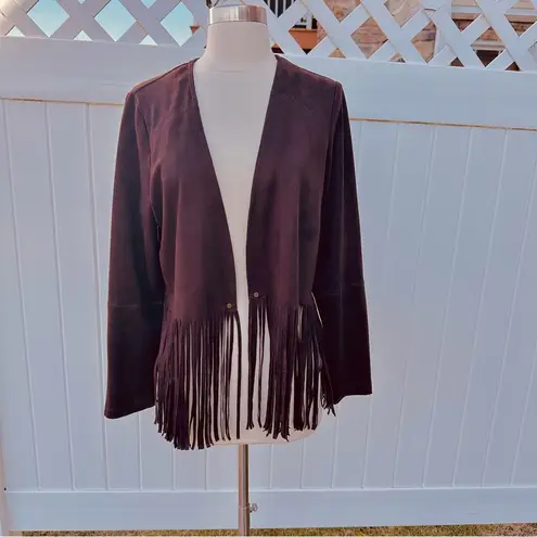 Karen Kane Brown faux suede jacket with fringe