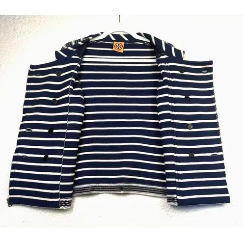 Tory Burch  Jacket Womens Medium Blue White Striped Merino Wool Nautical Asym Zip - Image 3