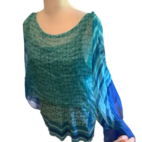 Live and let live Blue and Green Flowy Blouse Multiple Ways to Wear. WORN ONCE - Image 14