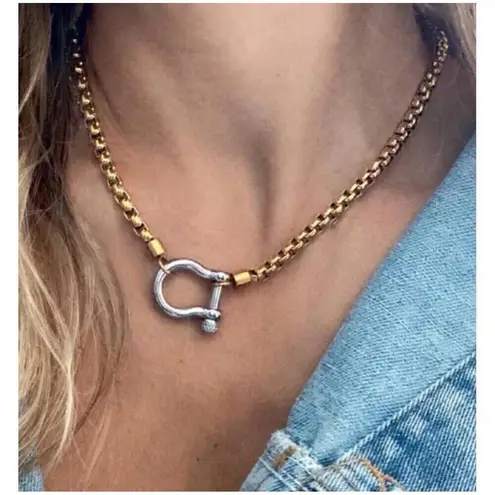 18K Gold Plated Carabiner holder Necklace Stainless Steel jewelry womens