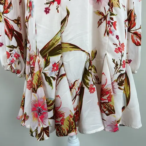 TINSEL Floral Print Pleated Ruffle Hem High Neck Long sleeve Dress Size Medium Green