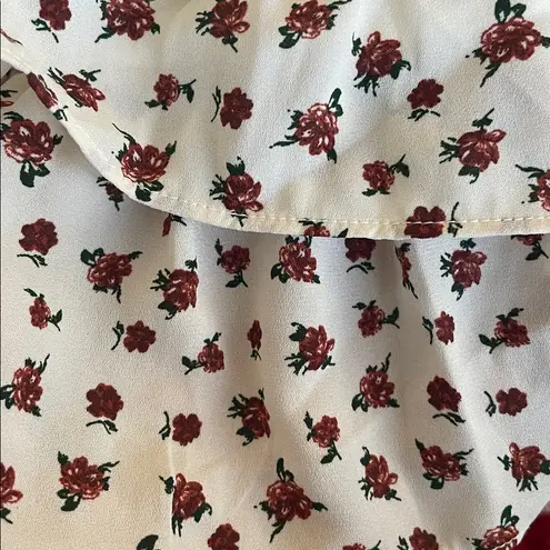 Thirty Thirty LA Skirt Mini Smocked Ruffles Cream Sz S Floral Dainty Coquette Red