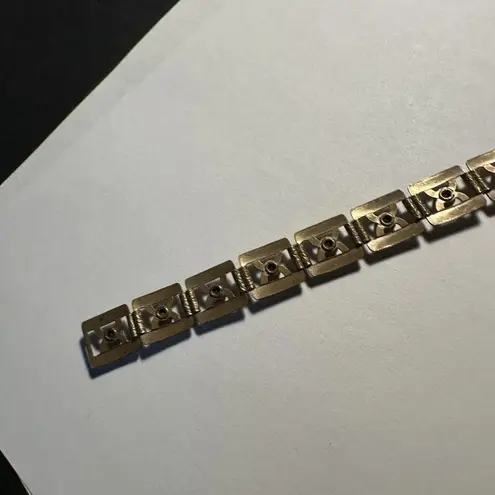 Women’s Bronze Gold Tone Red & Pink Rhinestone Tennis Bracelet 7 Inch