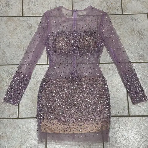 Hot Miami Styles Purple Rhinestone Sparkle Gem Dress Size S C26
