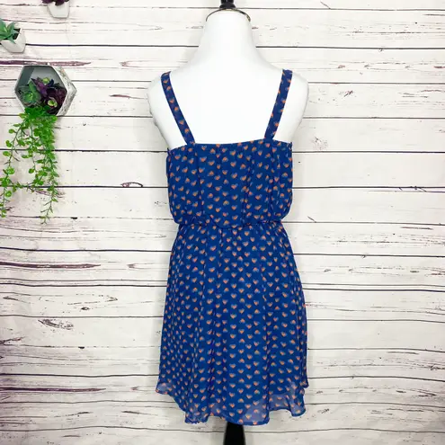 Bebop Blue & Red/Orange Hearts Sun Dress Size Small