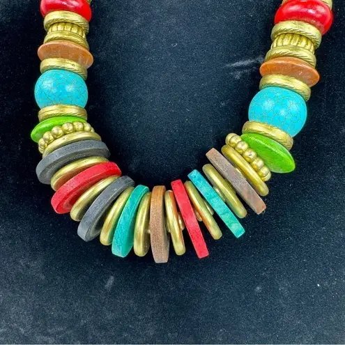 Chunky Beaded Multicolor Statement Necklace Boho Western