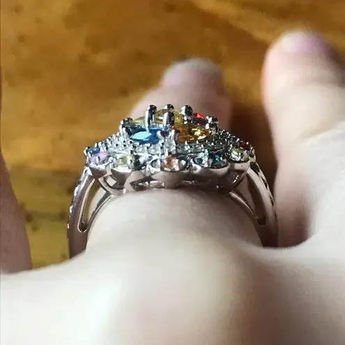 Natural Multicolor Sapphire Sterling Silver Cocktail Ring Size 6 Red