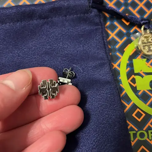 Tory Burch  Silver Tone T-Logo Small Stud Earrings