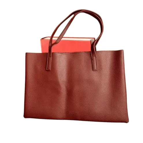 Vince Camuto  Brown Faux Leather Tote Bag With Black Stripe Accent  Work Travel