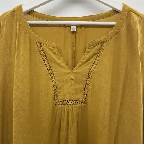 Terra & Sky 2X Peasant Top Crinkle Long Sleeve Woven Apple Juice Yellow Gold
