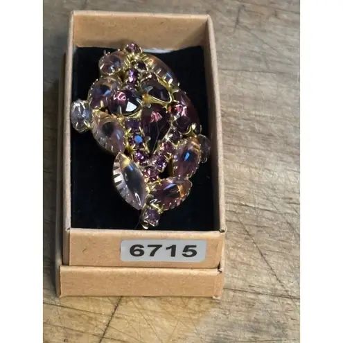 Vintage Rhinestone Brooch With Purple & Pink Stones In Gold