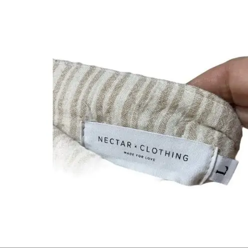 Nectar Clothing Beige Striped High-Waisted Linen-Blend Lagenlook Pants Size L