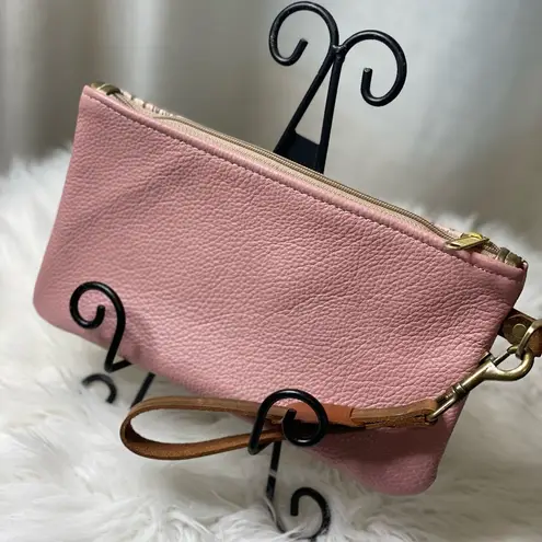 Boutique Leather Pink & metallic Gold 10”x6” wristlet.