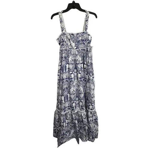 The White Lotus x Aqua Maxi Dress Blue White Print Sleeveless Pockets XS