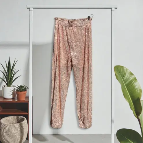 CBR Sequined Rose Gold Jogger Pants NWT Size M