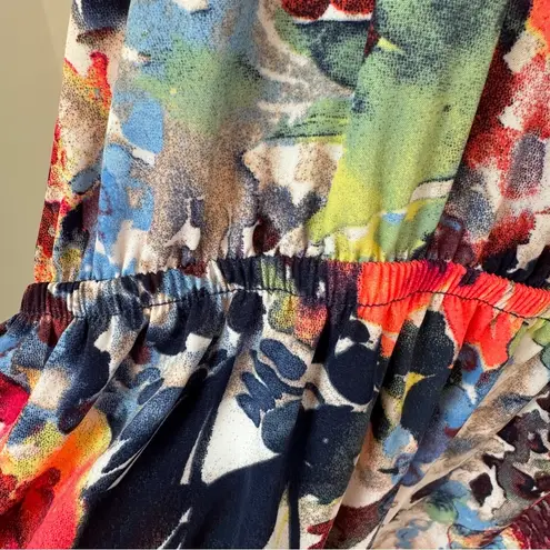 Prevett Colorful Abstract Print Front Zipper Sun Dress SZ Large Red