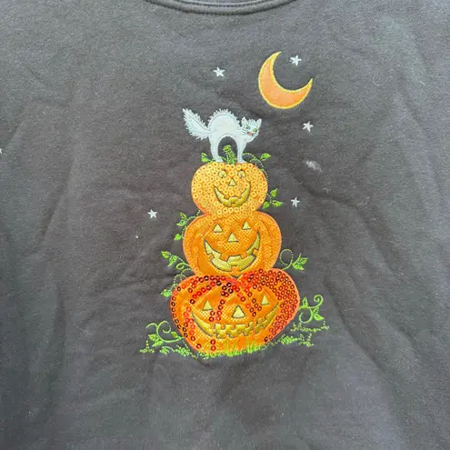 Holiday Edition Halloween Jackolantern embroidered Spooky Cat Black Sweatshirt S