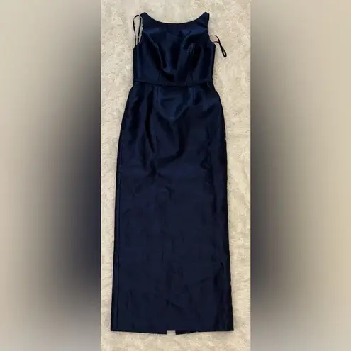 Alfred Sung NEW Strapless Bow Belt Satin Twill Column midnight blue Gown Sz 10 - Image 4