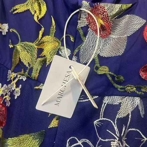 Marchesa Notte Asymmetric Floral Embroidered Gown Dress Hi