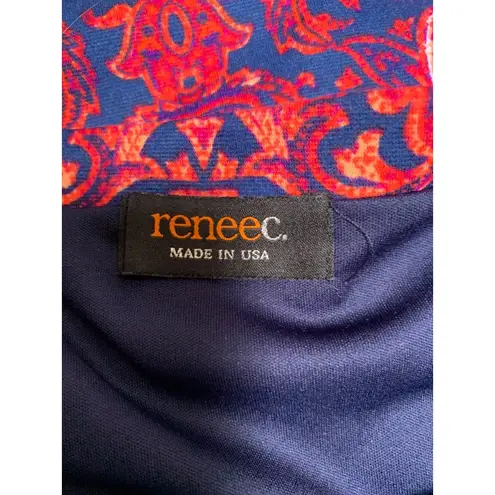 Renee C Womens Skirt Made In USA Vibrant Red & Blue Baroque Pattern Medium Cotto
