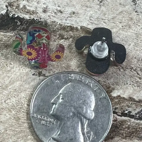 Handmade Colorful Cactus Stud Earrings Acrylic Lightweight Boho Western Jewelry