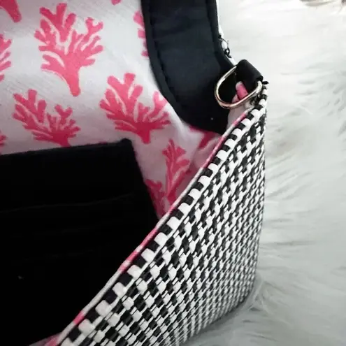 Stella & Dot | City Slim Black White Woven Raffia Coral Clutch Bag Purse | OS