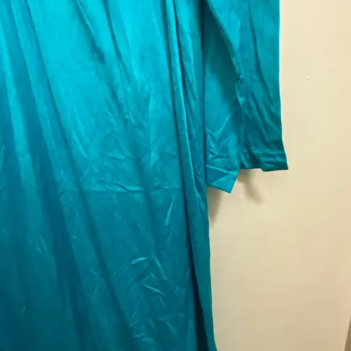 Vintage Shadowline Womens Teal Blue Long Nightgown L Large 40” Quilted Neckline