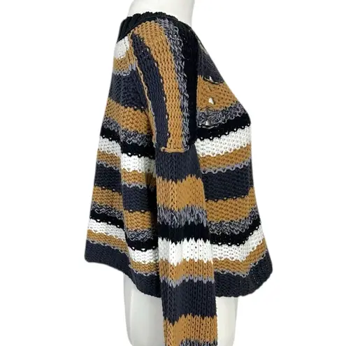 Free People  Devon Chunky Crop Boxy Striped Sweater in Sunflower Seed Medium