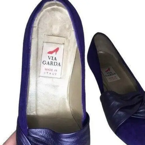 Via Garda Italy Purple Sued Leather Pointed Toe Mary Jane Flats Size 7