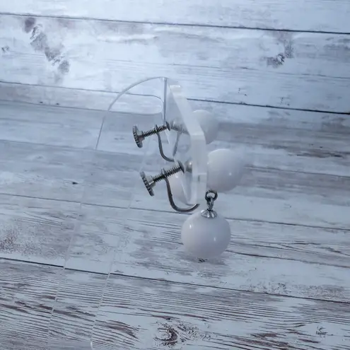 Vintage Screw Back Earrings Retro White Ball Duo Dangle Stamped Japan