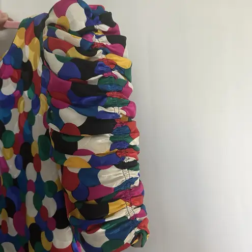Raul Blanco Nan Duskin Size 10 Silk Colorful Polka Dot Ruffle Party Dress VTG