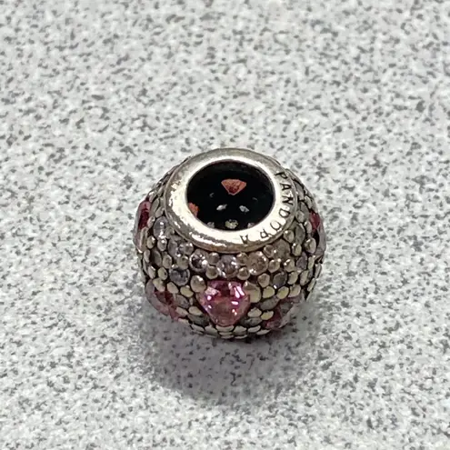 Pandora Authentic  Shimmering Hearts Pave Pink CZ Sterling Charm Bead Retired