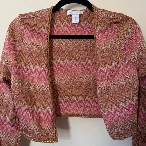 House of Harlow 1960 pink brown chevron open front crop cardigan small