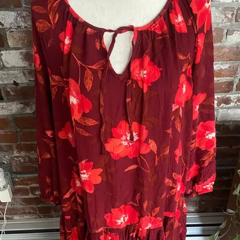 Sonoma Plus Size  Goods For Life Tiered Red Floral Maxi Dress Size XL