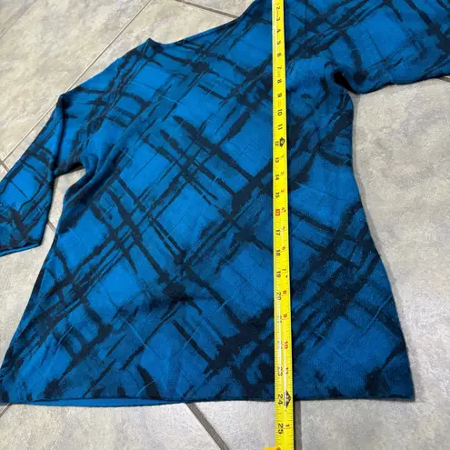 Anne cole Anne Klein Cashmere Boat Neck Sweater Top Size L Blue Geometric Luxury Modern