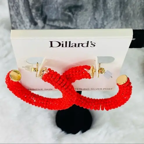 Dillard’s Beaded Hoop Fashion Earrings Coral Gold NWT Red