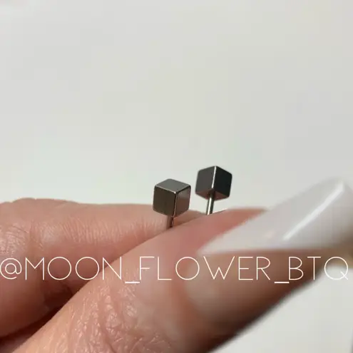 Silver Stainless Steel Cube Barbell Earrings
