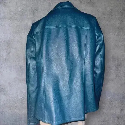 Alfani NWOT Women's Asymmetrical Zip Teal Faux Leather Jacket size 1X