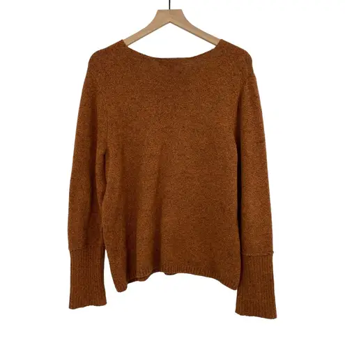 Something Navy V Neck Sweater Knit Wool Blend Rust Orange Brown Womens Small