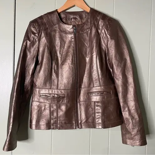 Bernardo  Bronze Metallic Zipper Leather‎ Jacket Womens Size Large