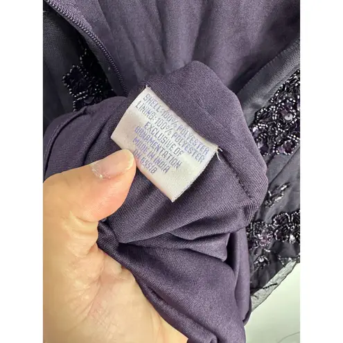 Patra Dress 6 Purple Beaded Sequin Sheer Overlay Cocktail Party Formal Midi